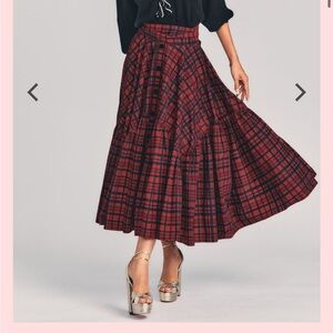 LoveShackFancy Bissett plaid midi skirt size 2